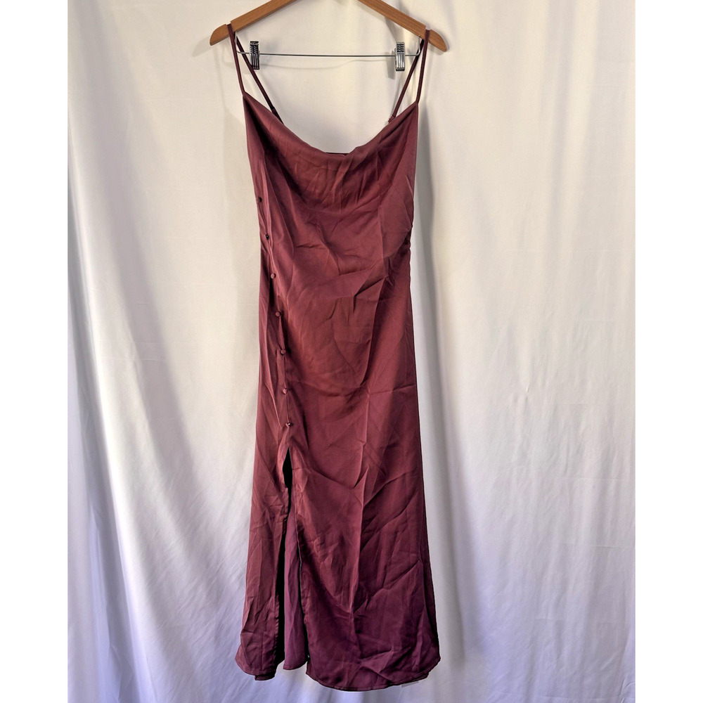 Cider Mauve/Purple Satin Midi Slip Dress
